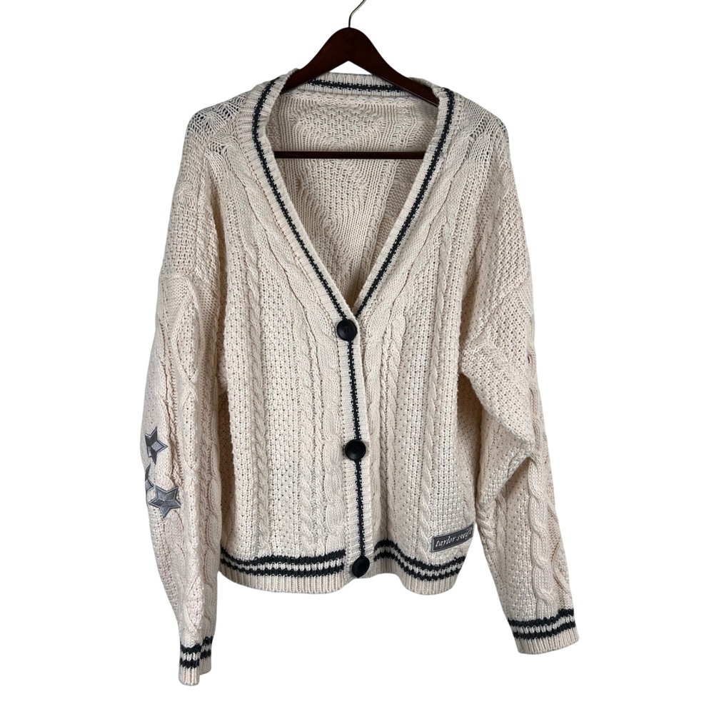 Taylor Swift Folklore Cardigan Cream Cable Knit Star Patch M/L Official Merch